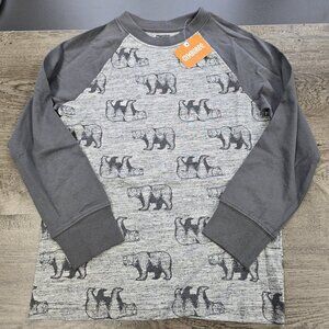 NWT Gymboree Long Sleeve Raglan Bear Shirt Top Boys Size 6 Gray Cotton Outdoor